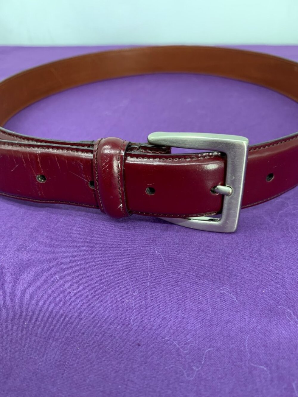 Coach #5936 VTG Mens Polished Cowhide Leather Belt 32" Brown & Burgundy Silver B